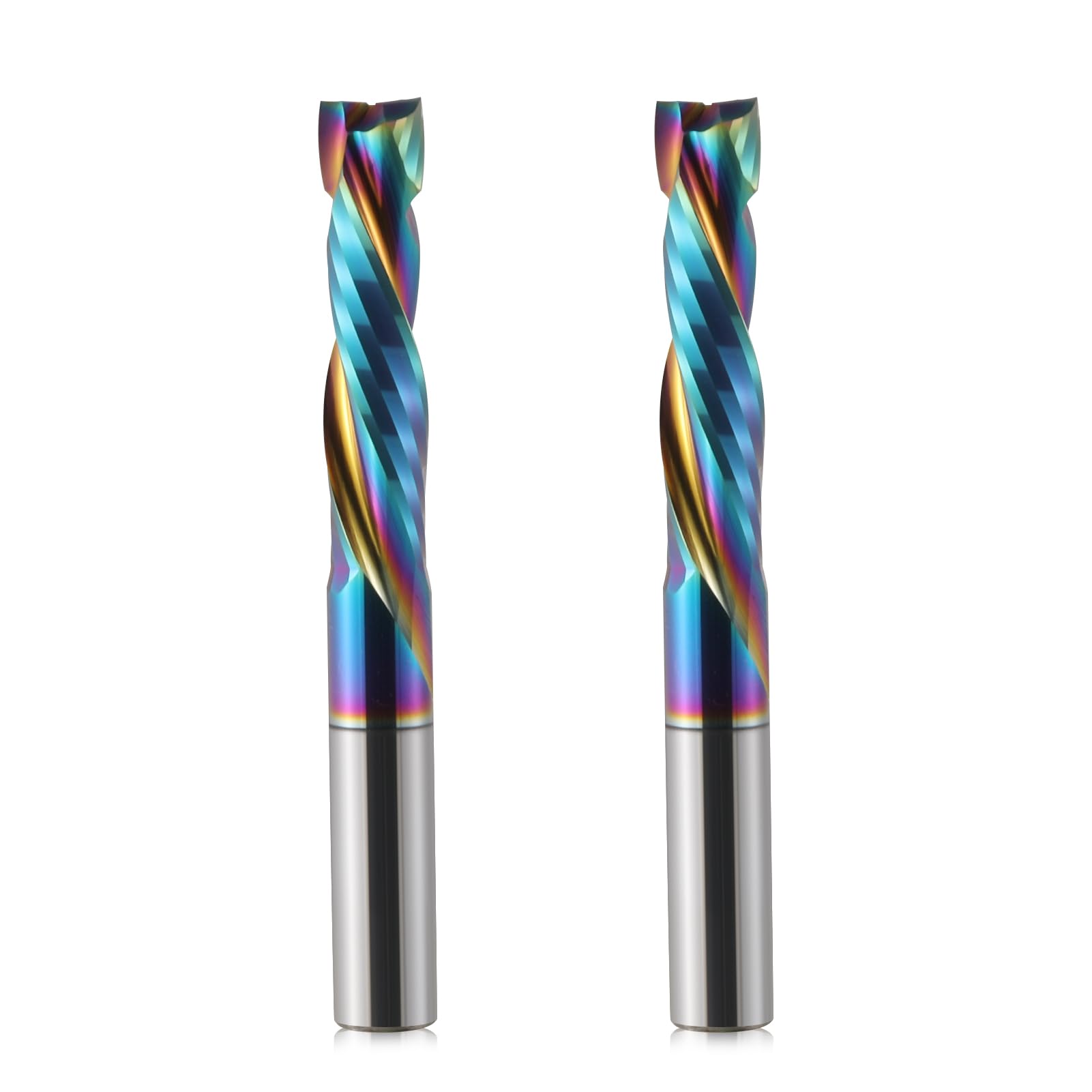 Trvoxviq 2 Pack Spiral Router Bits 2 Flutes CNC End Mill, 8mm Shank Up Down Cut Compression Bit with DLC Coating, Tungsten Steel CNC Bit Milling Cutter Tools for Woodworking Engraving (8X35mm,2 PCS)