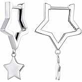 Qings Star Hoop Earrings for Women, 925 Sterling Silver Hypoallergenic Small Sleeper Hoop Earrings Cute Huggie Hoops Star Dangle Earrings for Teen Girls