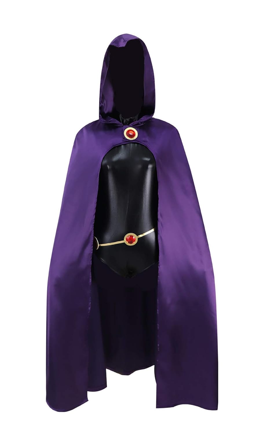 Teen Titans Raven Costume, Purple Hooded Cloak Jumpsuit Raven Cosplay