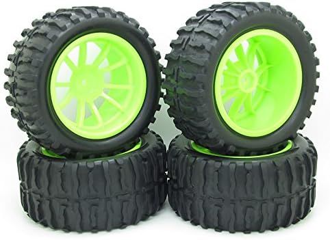 4x 1:10 RC Monster Truck Car Wheel Tyre Tires Parallel with 5 Spokes Wheel Rim Green RC Parts