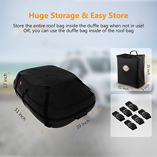 adakiit Car Roof Bag Top Carrier Cargo Storage Rooftop Luggage Waterproof Soft Box Luggage Outdoor Water Resistant for Car with Racks,Travel Touring,Cars,Vans, Suvs(20 Cubic Feet, Black) - Thumbnail 3