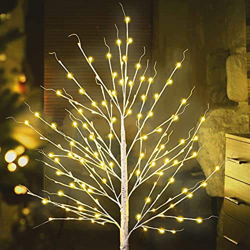 Pooqla 7ft 150LED Lighted Birch Tree, Warm White Light Up Tree with