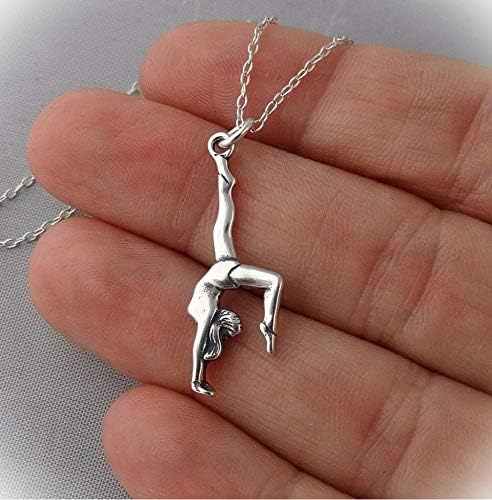 Gymnast Statement Chunky Pendant Rhinestone Necklace for Women Silver Gymnastics Pendant High Beam Sports