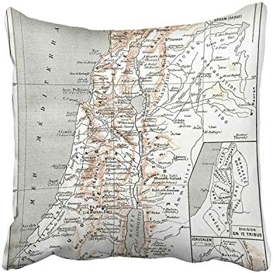 TOGEFRIEND White Ancient Map Palestine Vintage Engraved Dictionary Words Things Larive Fleury 1895 Jerusalem Throw Pillow Cover Covers 18x18 inch Decorative Pillowcase Cases Case Two Side