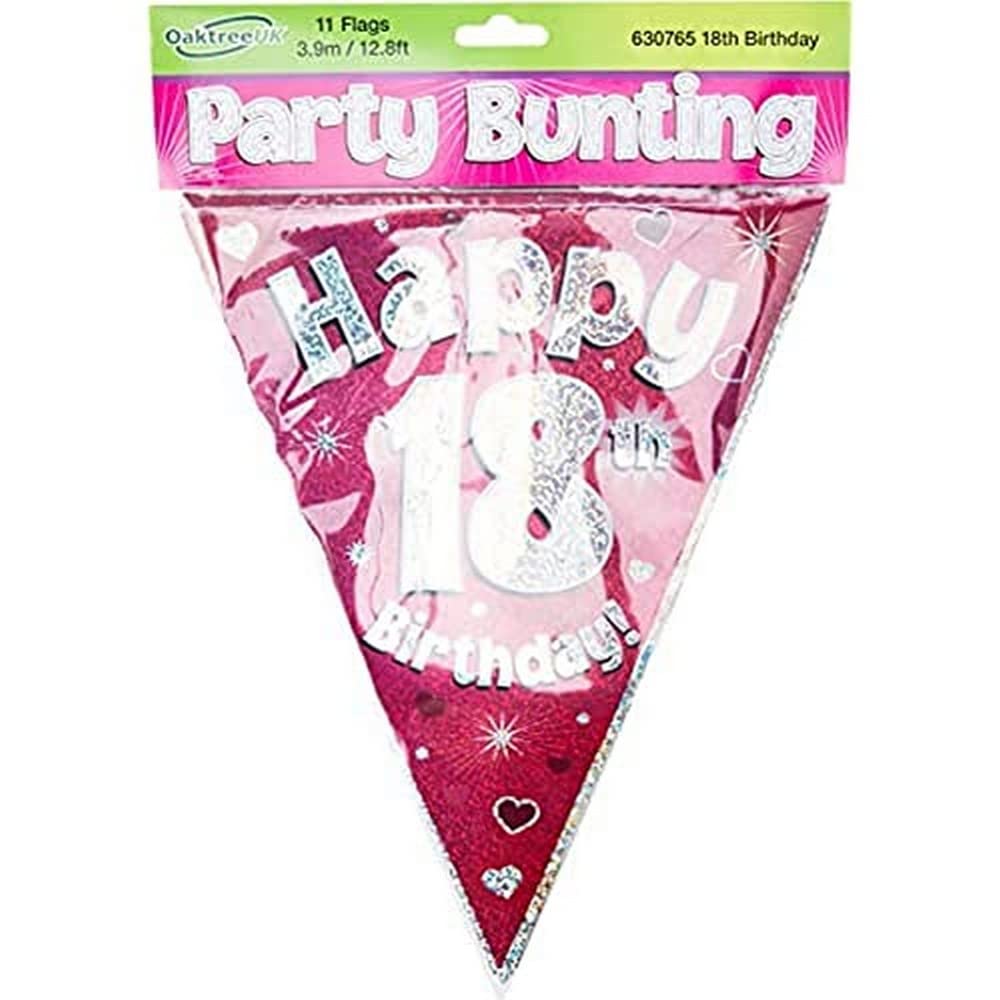 Party Bunting Happy 80th Birthday Blue Holographic 11 flags 3.9m