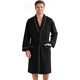 Inner Wish men's Cotton Waffle Kimono Robe, Lightweight Soft Spa Shower Bathrobe, Hotel Lounge Robes for Men