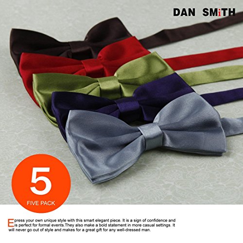 DBF2001 Mens Bow Tie Red,Grey,Purple,Green,Brown Solid Poly Pre-tied Bow tie Gift Box Set 5T By Dan Smith