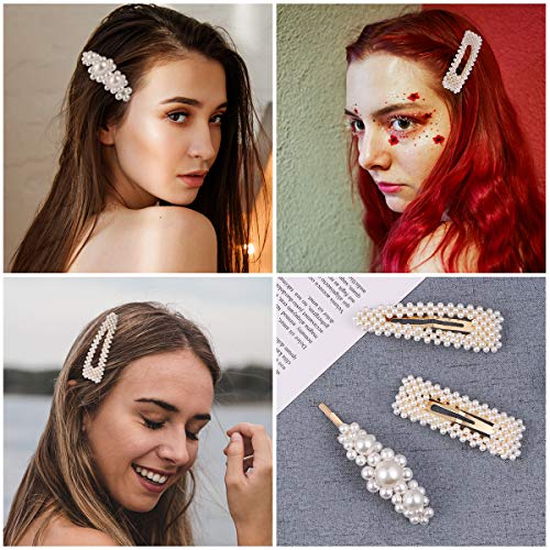 Pearl Hair Clips for Women Girls, ETEREAUTY Pearl Barrettes Hair Pins, Fashion Sweet Hair Decorative for Party Wedding Daily, 6 PCS