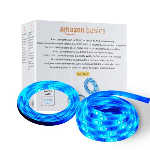 Striscia luminosa LED intelligente da 5 m, RGBW, Wi-Fi 2,4 GHz, compatibile solo con Alexa, Multicolore