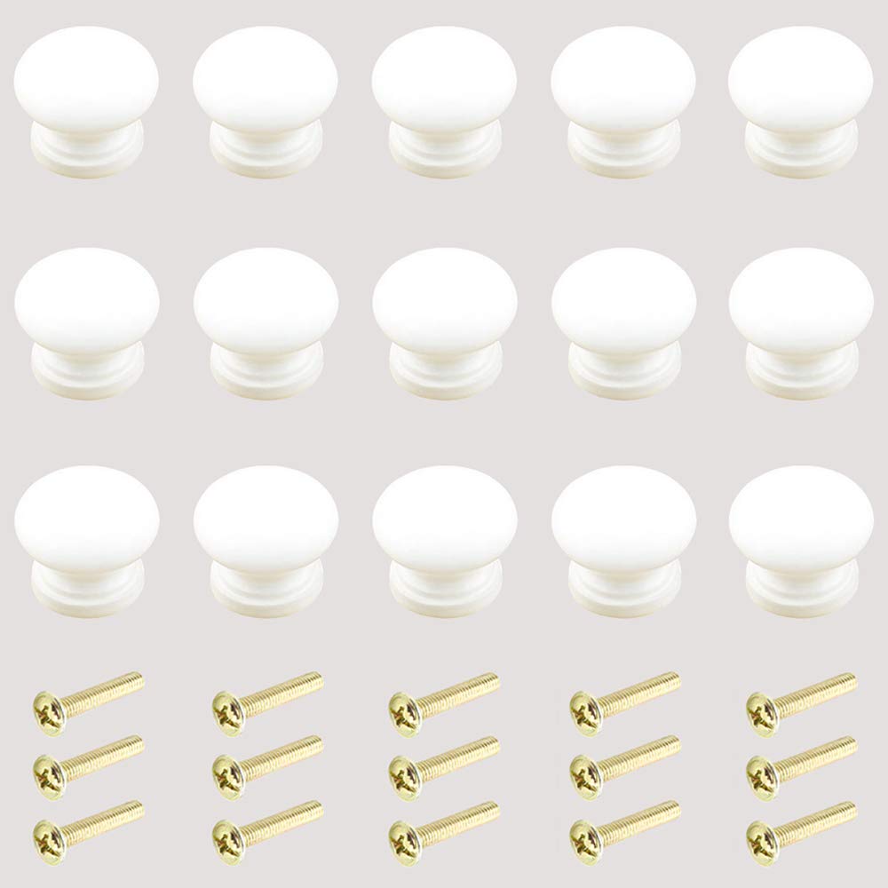 Ceqiny 15 Packs Round Wood Drawer Knob Wooden Door Handle Drawer Knob Cabinet Knobs Round Cabinet Knobs with Screws Wooden Drawer Pulls Handles Perfect Hardware for Kitchen Bathroom Bedroom, White