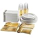 ​225 Piece Gold ​Disposable ​Dinnerware Set​ ​| Plastic Tableware for 25 Guests​ | ​50 Gold Rim Plastic Plates​, ​​25 Gold ​Rimmed ​Plastic Cups​, ​​25 Gold Plastic Silverware​​ Sets, 50 Paper Napkins