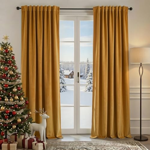 Nemia Mustard Yellow Velvet Curtain Panels