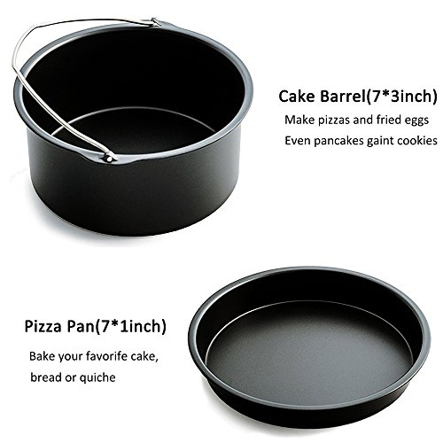 5 Piece Air Fryer Accessories for Gowise Phillips Cozyna Air Fryer, Including Cake Barrel, Pizza Pan, Metal Holder, Skewer Rack and Silicone Mat, Fit All 3.7QT 5.3QT 5.8QT with 7 Inch Diameter