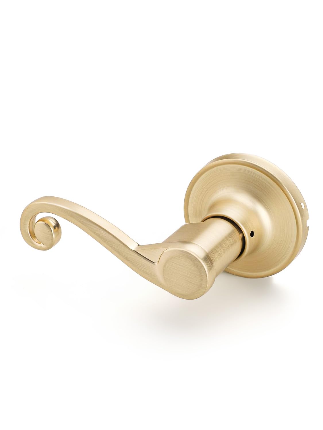 Photo 1 of EHOMEWARE 1 Pack Satin Brass Door Lever, Closet/Pantry Dummy Door Handle, Push Pull Door Knobs Interior, No Lock No Key, Fit for Left Side Doors, Vintage Wave Design