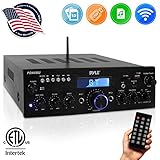 Wireless Bluetooth Power Amplifier System - 200W Dual Channel Sound Audio Stereo Receiver w/ USB, SD, AUX, MIC IN w/ Echo, Radio, LCD - For Home Theater Entertainment via RCA, Studio Use - Pyle PDA6BU
