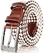 Marino Web Belt for Men, Braided Elastic and Genuine Leather Woven Dress Belt with Metal Buckle