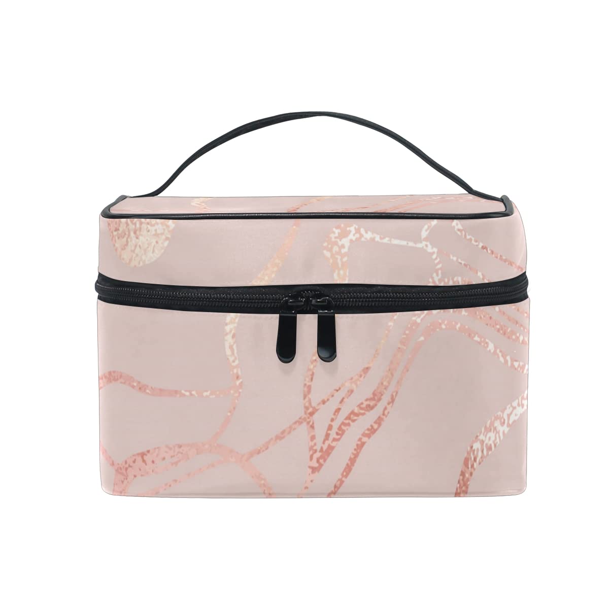 Makeup Bag, Marble Rose Gold Print Cosmetic Toiletry Storage Organiser Case Large Travel Handle Personalised Pouch with Compartments for Teenage Girls Women Lady
