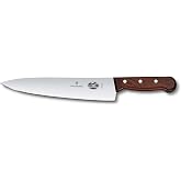 Victorinox Wood 10" Chef's Straight Edge Knife for Carving | Professional grade large kitchen knife for meat and fish. Extra wide wood handle with thick stainless steel blade.