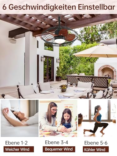Sofucor IP65 Waterproof Ceiling Fan with LED Light, 3CCT, Remote Control, 6 Speed, Timer, Silent Ceiling Fan Lamp, 51 cm for Outdoors, Living Room