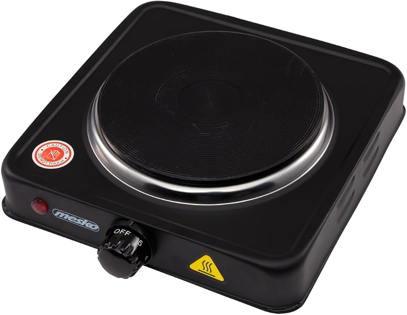 MS 6508 MS-6508 Hornillo Eléctrico, Regulador de Temperatura, Compacto, Viaje, Camping 154 mm, 1000W, Negro, 1000 W, Aluminio