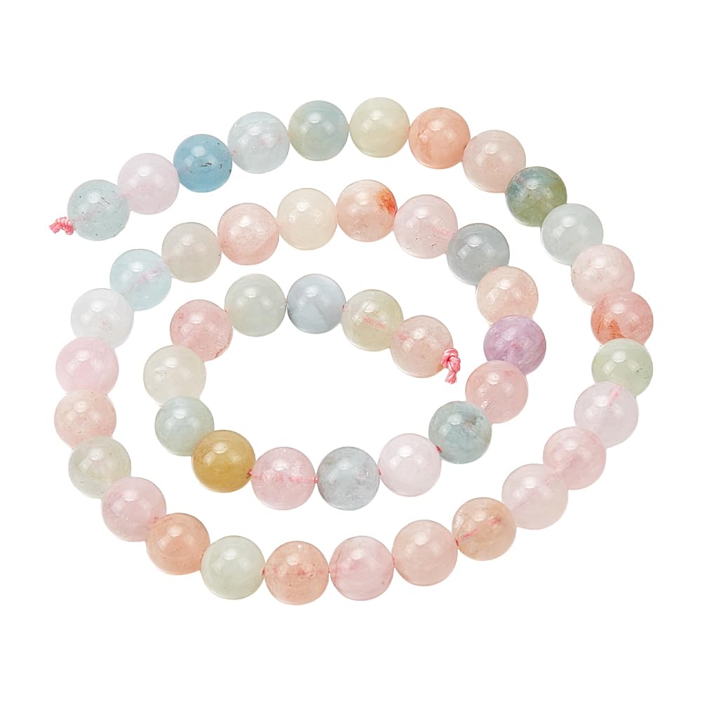 NBEADS 1 Strand about 48 Pcs/Strand Natural Morganite Round Bead Strand for Jewelry Making, 8mm, Hole: 1mm