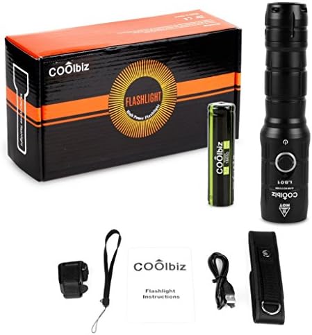 Bundle: TOMIN LS01 CREE XM-L2 T6 USB Rechargeable Outdoor Highlight 800 lumens Ultra Bright Flashlight for Hiking Camping Torch+18650 Battery