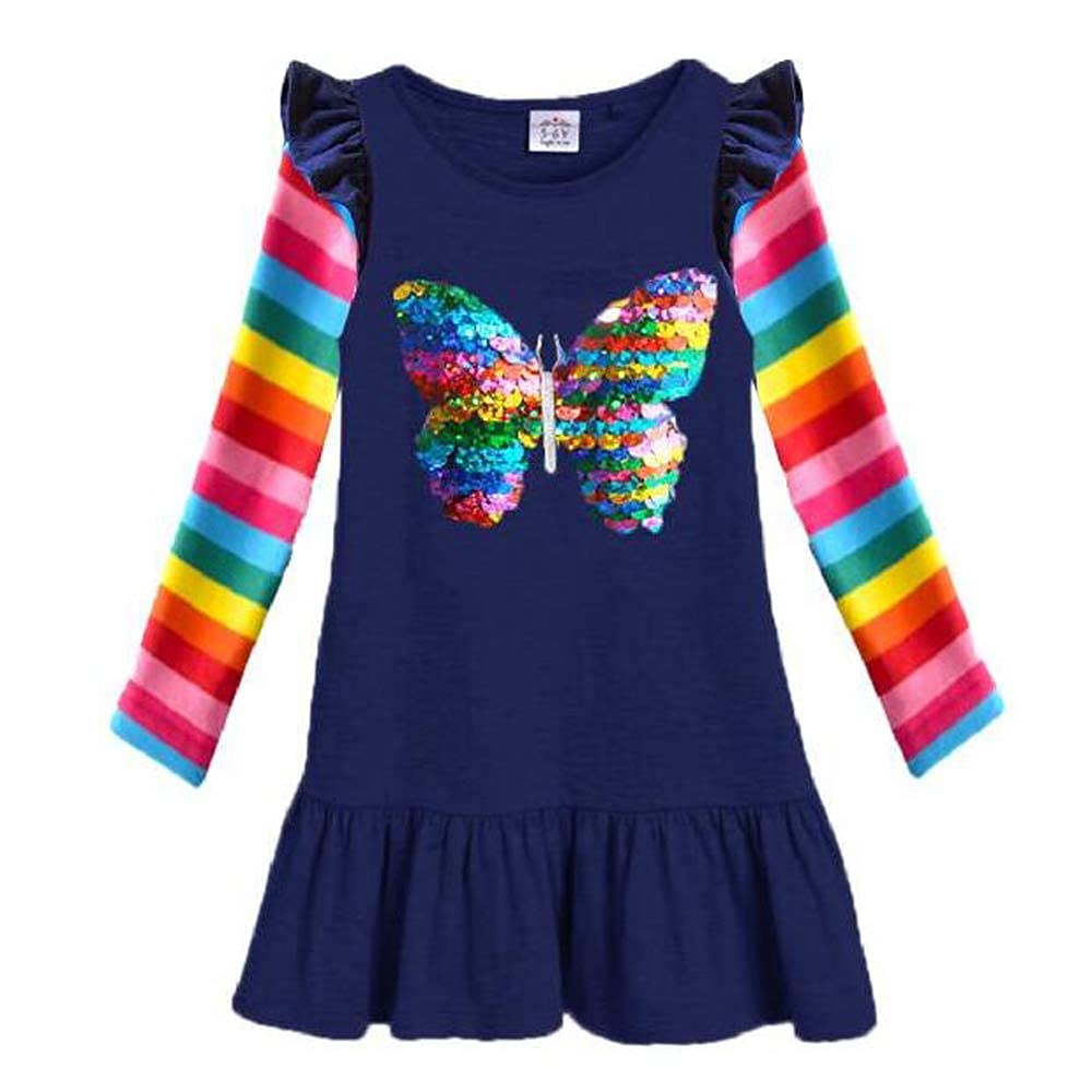 VIKITA Girls Dress Winter Dress Rainbow Flower Print Gift for Girl Lh5880 4-5 Years