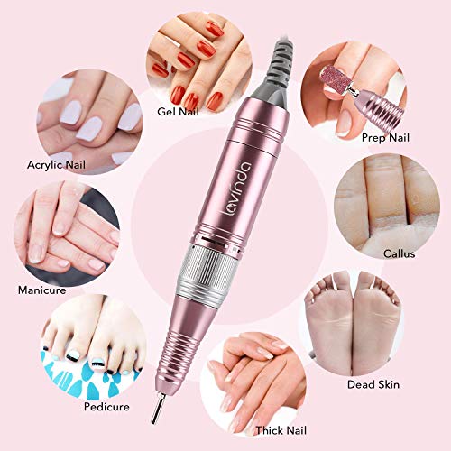 Professional Nail Drill Lavinda 30000RPM Electric Nail File, High Speed Low Heat LCD Display Manicure E File for Shaping, Buffing, Removing Acrylic Nails, Gel Nail with Drill Bits Foot Pedal, Pink - Thumbnail 5
