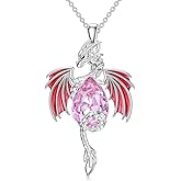 MBSUUH Dragon Necklace for Men Sterling Silver Birthstone Wyvern Necklace Embllished with Teardrop Shaped Crystal Jewelry for Women