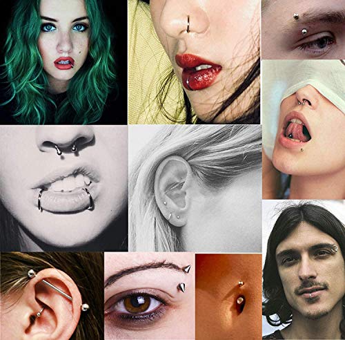 Jconly Piercing Kit - 59Pcs Professional Body Piercing Kit Surgical Steel Piercing Needles 16G Piercing Clamps Ear Tongue Tragus Nipple Nose, Piercing Tools Kit