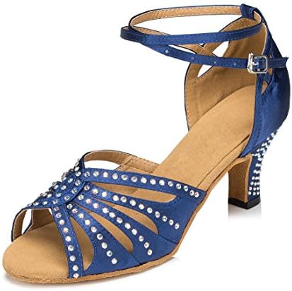 TDA Women's Ankle Strap Cut-Out Crystals Satin Salsa Tango Ballroom Latin Modern Dance Wedding Shoes
