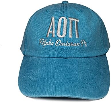 Alpha Omicron Pi (S) Bright Blue Designer Sorority Baseball Hat Greek Letter Sports Cap with Gray Thread One Size Adjustable Strap aoii