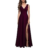 MUSHARE Women's V Neck Sleeveless Split Formal Dress Cocktail Party Prom Long Dresses