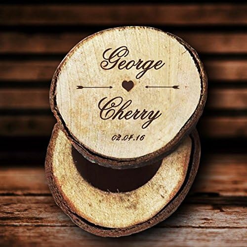 happygoluck1y Personalised Bride and Groom Name Wedding Ring Box Wood Custom Date Ring Holder for Ceremony Wedding Gifts for Couples