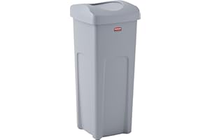 Rubbermaid Commercial Products Square Trash/Garbage Container with Untouchable Swing Top Lid, 23-Gallon, Gray, Perfect for Outdoor/Restaurant/School/Kitchen