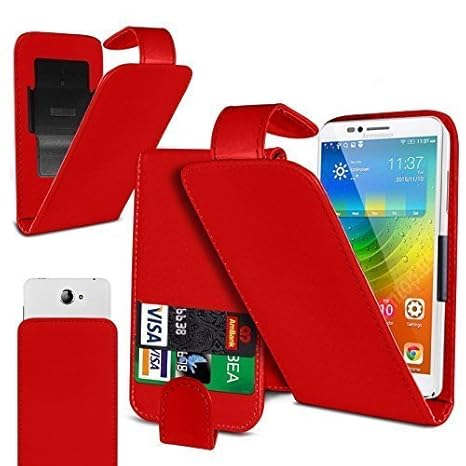 N4U ONLINE - Clip on Kunstelder Klapptasche Cover Tasche Für Microsoft Lumia 640 XL LTE Dual SIM Rot