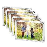 Boxalls Magnetic Photo Frame Clear Acrylic Picture Frames Double Sided, Stand in Desk, Table and Cabinet (5x7-Horizontal-5 Packs)