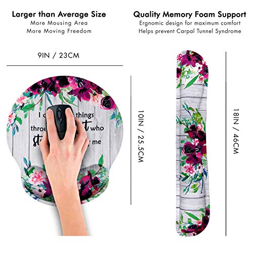 Bible Verse Ergonomic Design Mouse Pad with Wrist Rest Hand Support and Keyboard Support. Round Large Mousing Area. Mouse Pad and Keyboard Pad for Laptop, PC Computer & Mac. Great Gifts for Christians