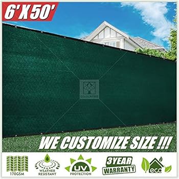 ColourTree 2nd Generation 6' x 50' Green Fence Privacy Screen Windscreen Cover Fabric Shade Tarp Netting Mesh Cloth - Commercial Grade 170 GSM - Heavy Duty - 3 Years Warranty - CUSTOM SIZE AVAILABLE