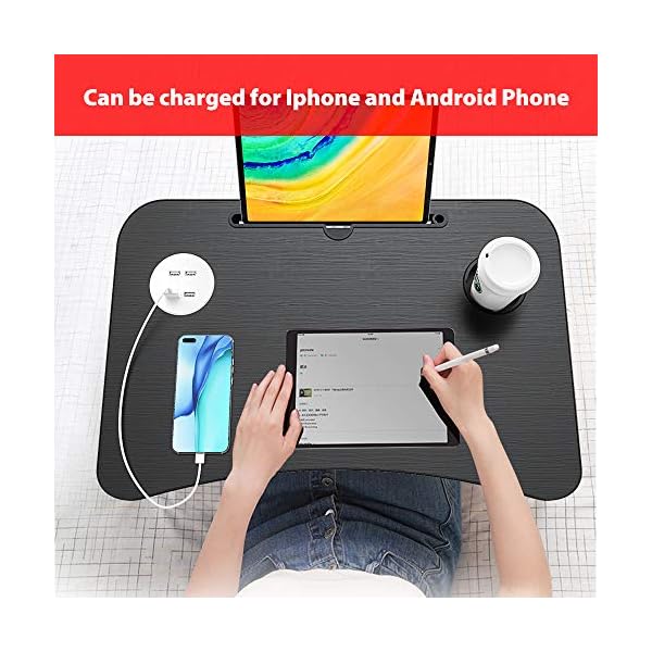 Laptop-Table-with-USB-Ports-Elekin-Laptop-Standing-Desk-for-Bed-Portable-Bed-Tray-Lap-Desk-with-Cup-Holder-for-Writing-Reading-Working-on-BedCouchSofa-with-Little-Gift-Small-Fan-Small-Lamp Laptop Table with USB Ports, Elekin Laptop Standing Desk for Bed, Portable Bed Tray, Lap Desk with Cup Holder for…