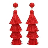 Tassel Earrings Fringe Drop Long Dangling Tiered Thread Earrings w/ Gabriela Stud and Surgical Steel Posts