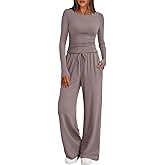 Trendy Queen Women's 2 Piece Matching Lounge Set Boat Neck Slim Fitted Top Wide Leg Pants Casual Tracksuits
