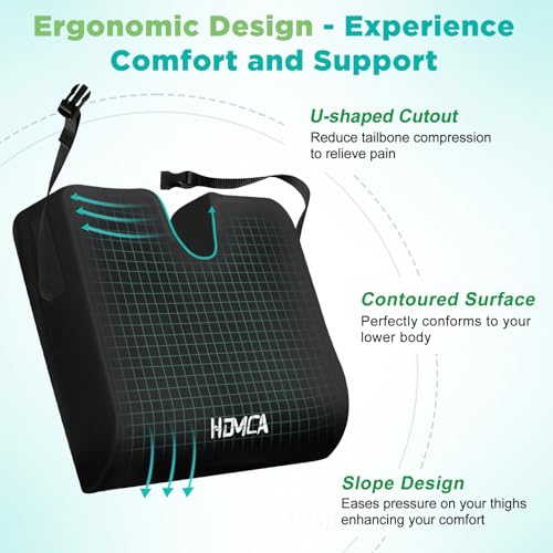HOMCA Anti-decute Cushion for Wheelchair, Memory Foam Coccyx Cushion with Waterproof Cover, Ergonomic Seat Cushion for Office, Car, Sofa, Home 40 x 45 x 7.5 cm