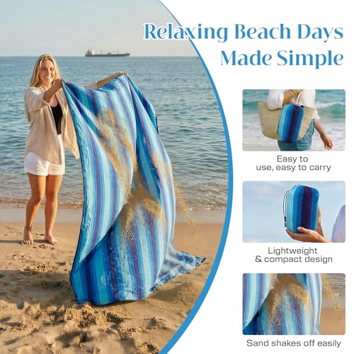 Beach Blanket Sandproof Waterproof, 213 x 213 cm (1-3 People ) Large Beach Mat with Stakes & Travel Bag, Lightweight,Quick-Dry,Portable Picnic Mat Beach Essentials for Outdoors,Cruise,Picnic & Camping