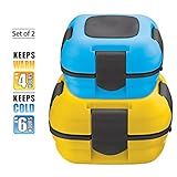 Pinnacle High Quality Thermal Leakproof Lunch Box - Durable Insulated Lunch Containers for Adults and Kids ~ Set of 2 ~ 16 Oz. and 33 Oz. ~ Yellow and Blue ~ Fresh 'n' Go