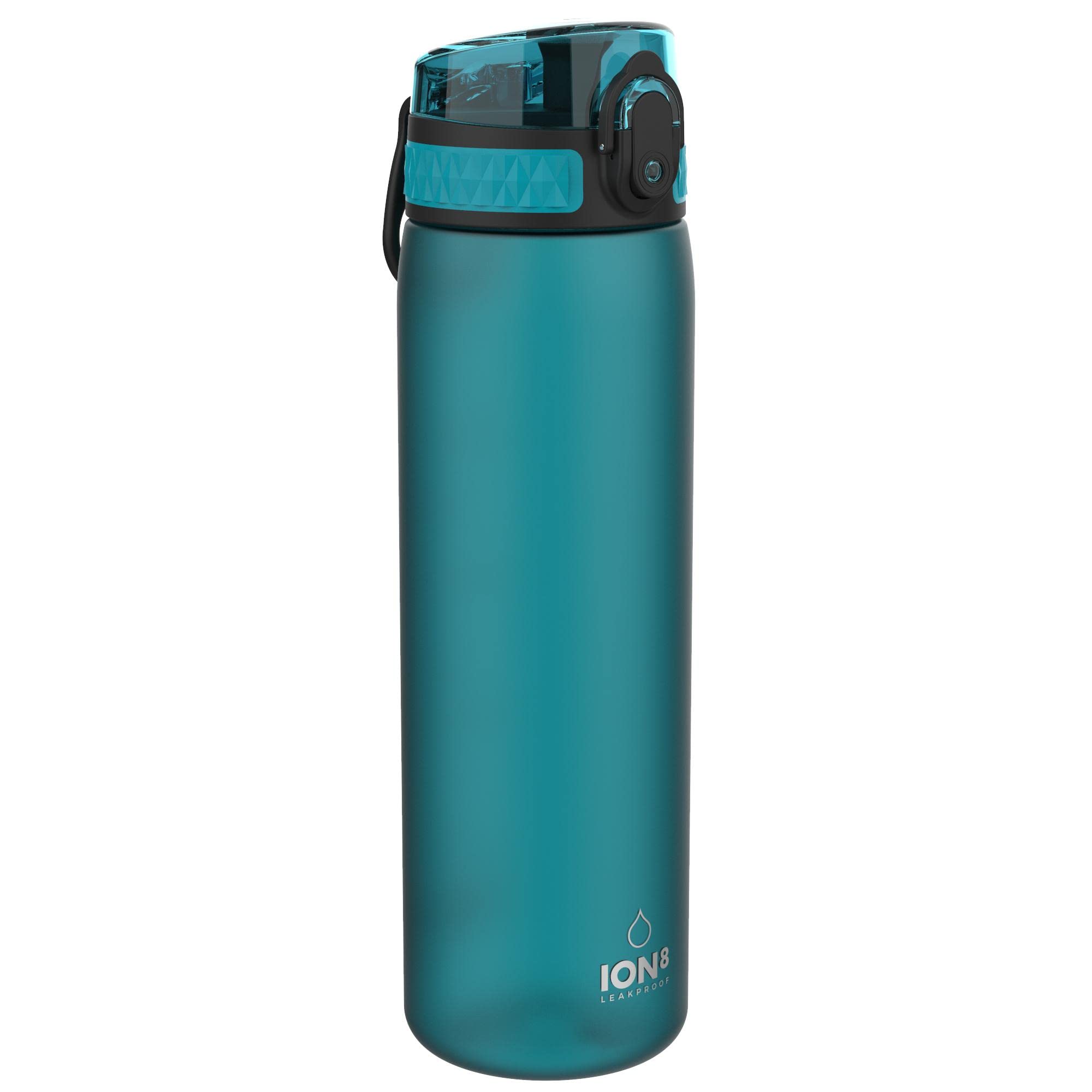 Ion8 Water Bottle, 500 ml/18 oz, Leak Proof, Easy to Open, Secure Lock, Dishwasher Safe, BPA Free, Hygienic Flip Cover, Carry Handle, Fits Cup Holders, Easy Clean, Carbon Neutral, Aqua