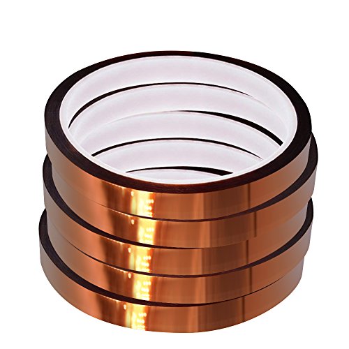 WIRESTER 5 Rolls 10mm X 30m (100ft) High Temperature Heat Resistant Tape Electronic Polyimide Tape for Masking, Soldering, Electrical, Heat Transfer Vinyl, 3D Printers