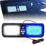 Xprite White & Blue 86 LED 12 Modes Windshield SunShield Law Enforcement Emergency Hazard Warning Strobe Lights for 12V Vehicle Sun Visor