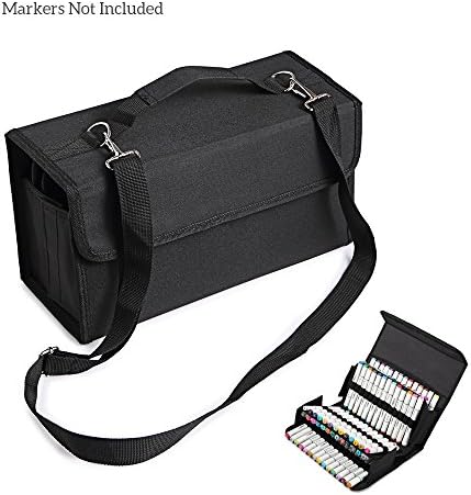MountArt 80 Slot Marker Pen Case,Marker Case Holder/Organizer with Carrying Handle Perfect for Permanent Paint Marker, Dry Erase Marker, Repair Marker Pen