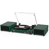 Vinyl Record Player with External Speakers BT 5.3 Wireless Turntable Portable with 3 Speed USB Vintage DarkGreen
